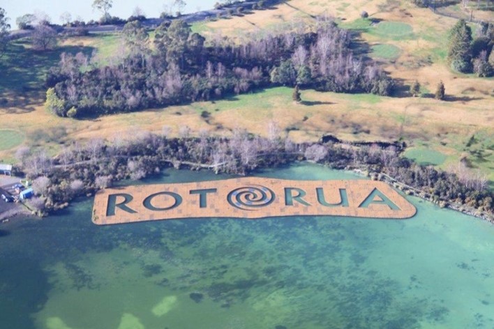 Rotorua, NZ, 1 acre BioHaven floating concentrated wetland island